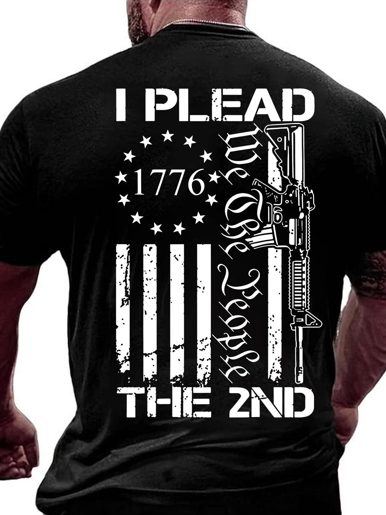 American 1776 Freedom Print Tactical Cotton T-Shirt, 2nd Amendment Theme, Casual Loose Fit Short Sleeve, Trendy Top
