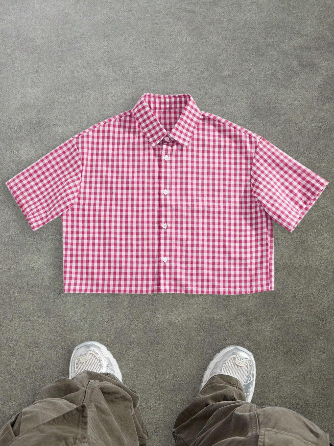 Men's Regular Fit Plaid Print Short Sleeve Shirt, Casual Retro Style Top for Daily Wear, Men's Clothes for All Seasons