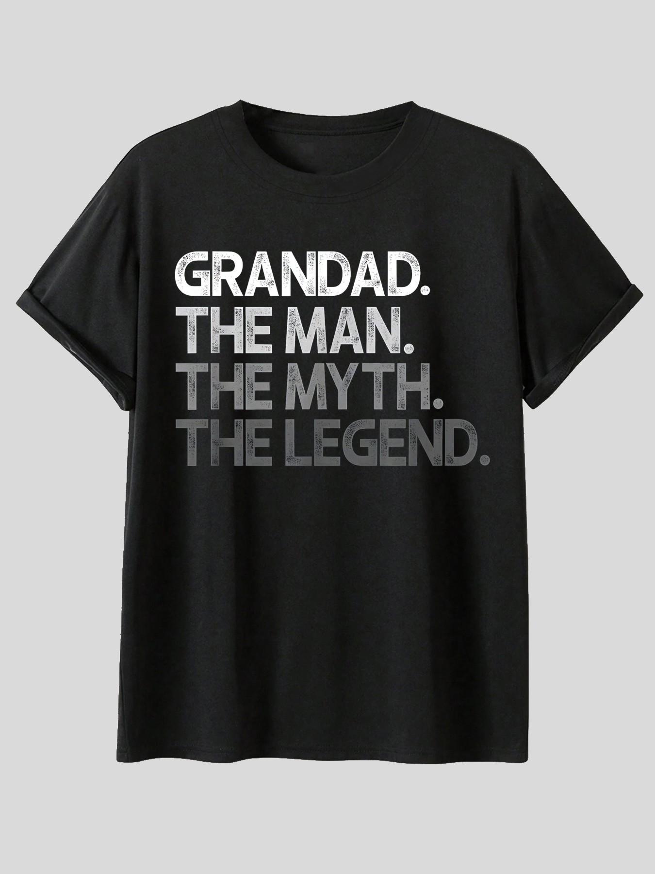 Grandpa Mythical Print T-Shirt, Soft Casual Long Sleeve Top, Perfect Gift for Grandfather, Comfortable Home Wear, Street Style