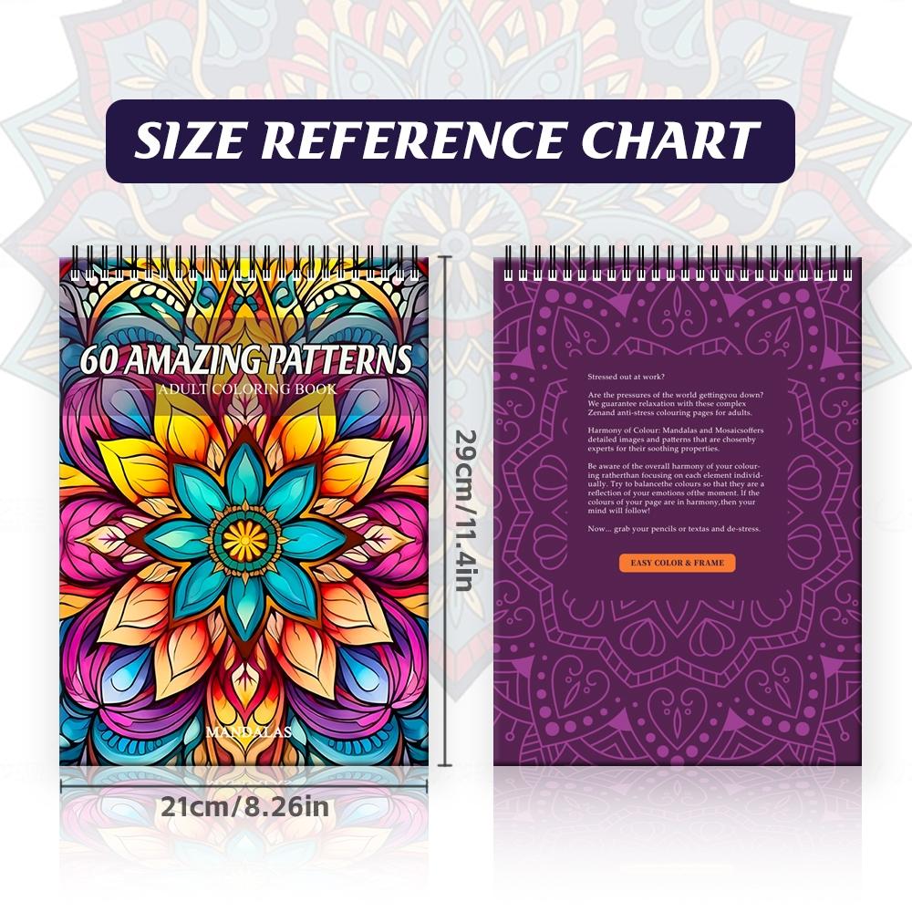 Mandala Coloring Book for Kids, 60 Patterns Stress Relief Creative Doodle Book, Parent-Child Educational Drawing Tool, 1 Volume