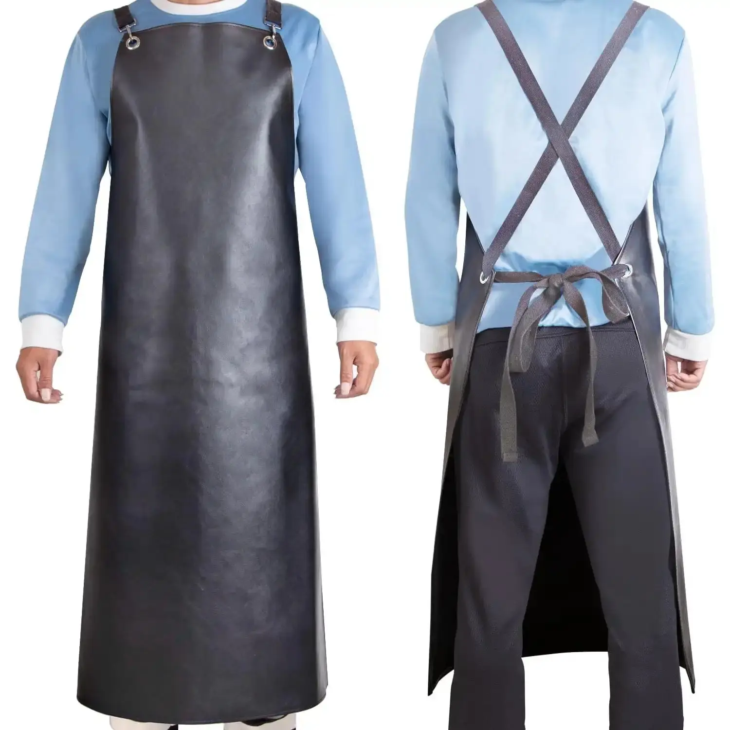 Industrial Reinforced Full Waterproof Rubber-Vinyl-Polyester Apron, 43in Heavy-Duty Anti-Tear Lightweight, Adjustable Cross-Shoulder Straps, Wipe-Clean, Christmas Gift Option, Black (Painting/Gardening/Dishwashing Resistant)