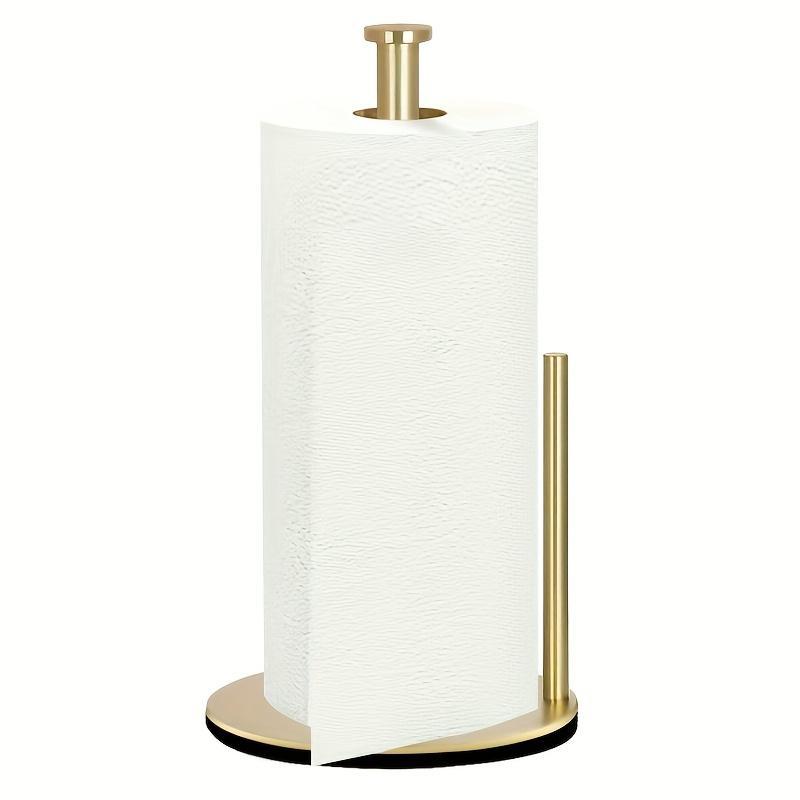 Premium Stainless Steel Paper Towel Holder, Silver Color Kitchen Roll Organizer, Countertop Roll Dispenser with Weighted Base