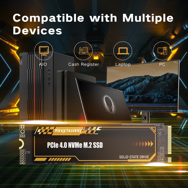 Kingchuxing M.2 2280 NVMe SSD Internal Solid State Drive - PCIe 4.0 Gen 4x4 - Up to 7300 MB/s, SSD with Heatsink, Suitable for PlayStation 5 Enthusiasts, IT Professionals