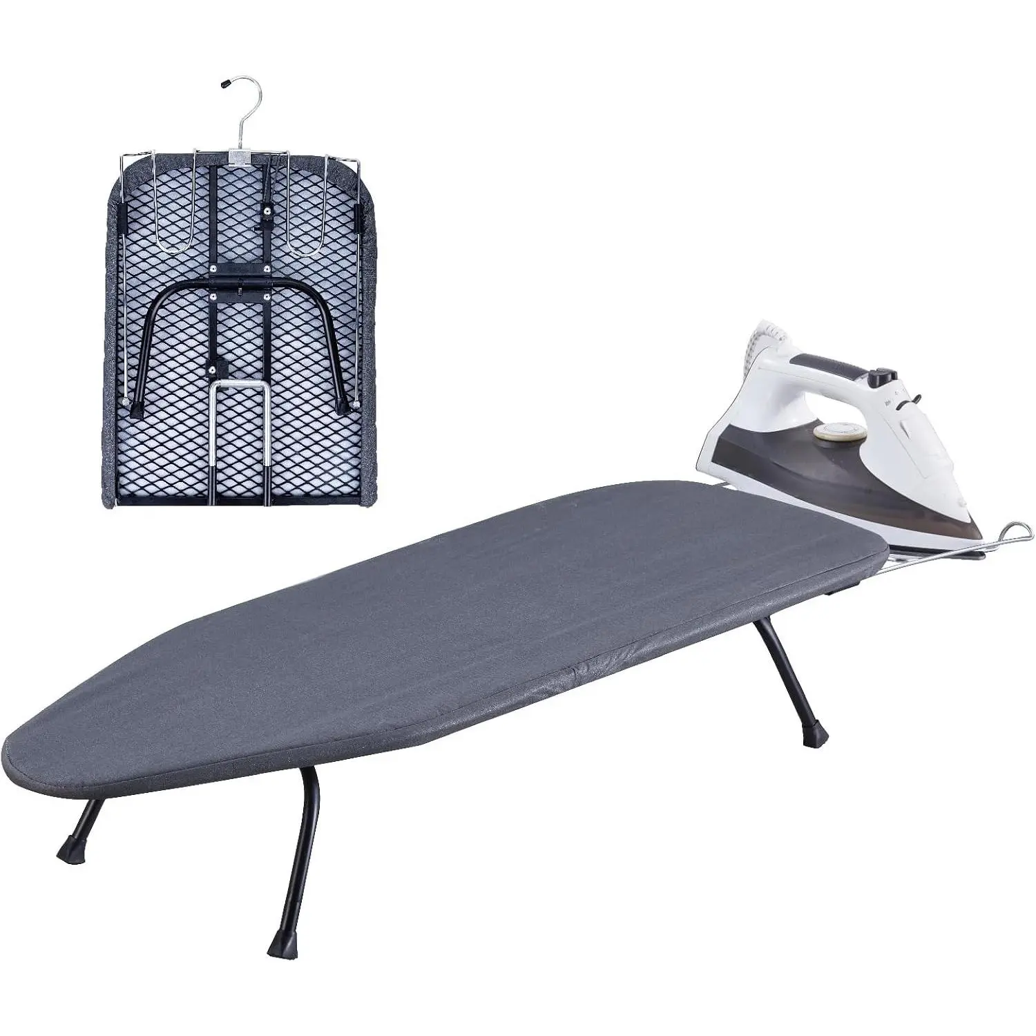 Metal Foldable Tabletop Ironing Board with Iron Rest, Portable Ironing Board Small with Heat Resistant Cotton Cover, Mini Iron Board for Small Space and Travel, 31"x12",Black