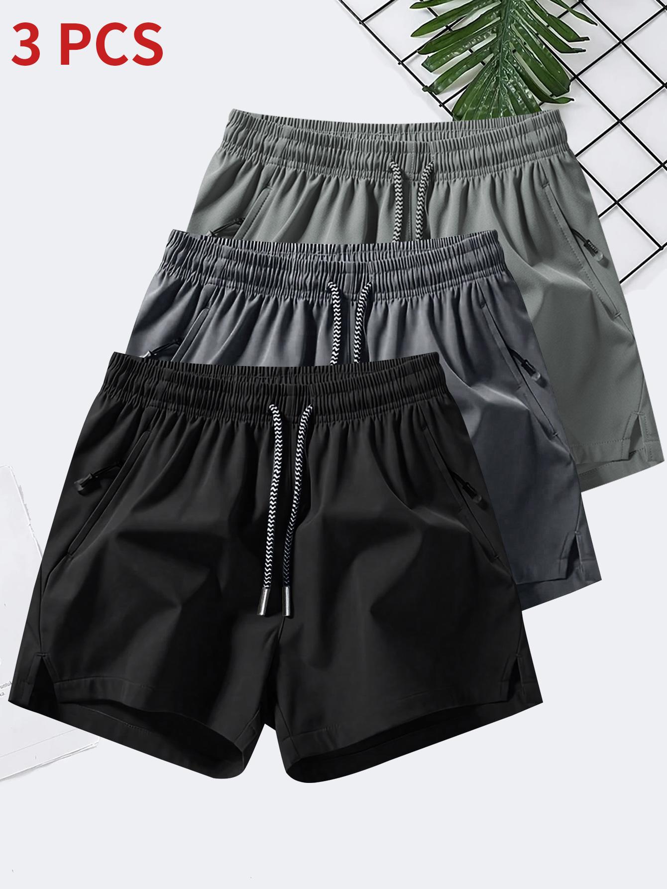 3 packs Men's Plain Solid Color Drawstring Pocket Shorts, Mens Clothing, Athleisure Casual Elastic Waist Pockets Shorts for Summer Breathable Men's Athletic Bottoms for Daily Wear,Summer Shorts, Shorts for Men Menswear 888 Hei Hui Zq Tropical Beige Spring