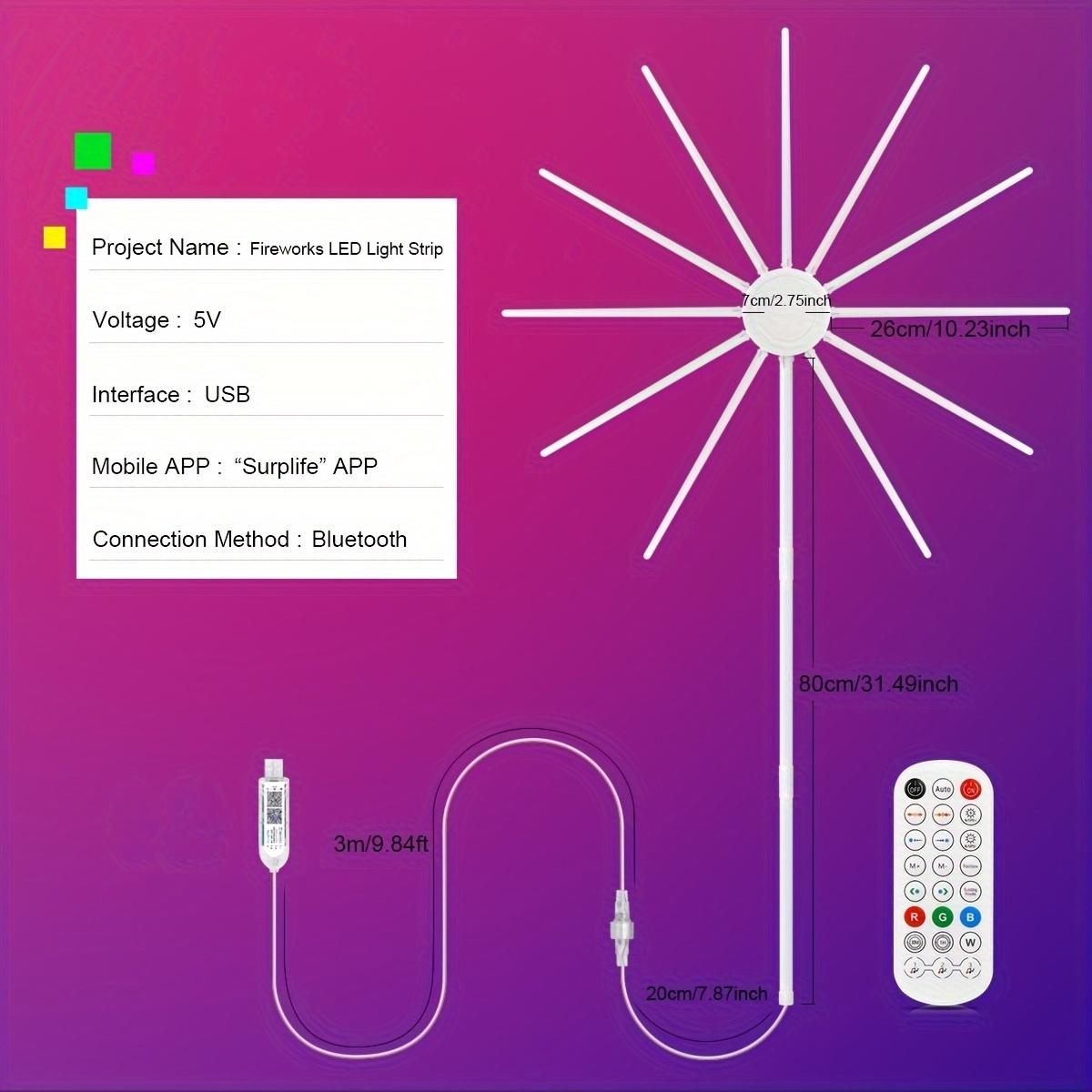 Smart RGBIC Firework Light, USB Powered Christmas Led String Light, Waterproof Bluetooth-compatible Decorative Light for Party, Bar, Indoor & Outdoor Garden Hanging Decor, Led Mood Light