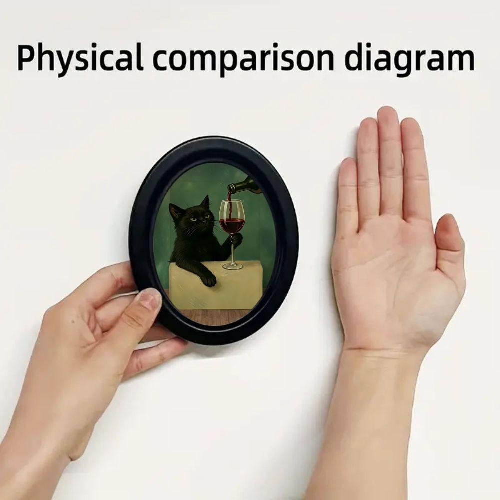 Whimsical Framed Cat Wall Decor with Wine, Unique Mini Wooden Hanging Art, Perfect Gift for Cat Lovers & Kitchen Decor