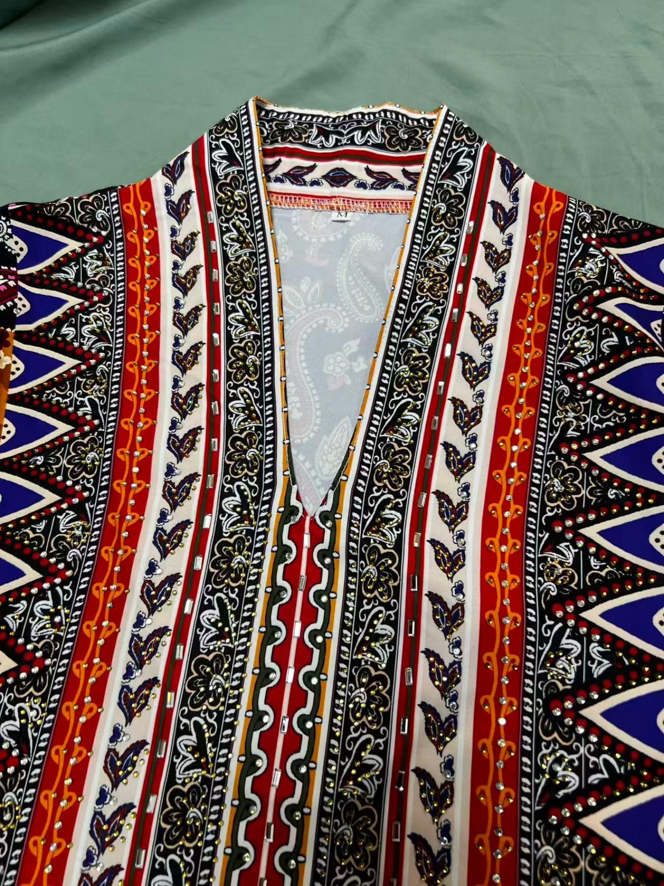 Middle Eastern Ramadan Eid Abaya, Colorblock Floral Cashmere Long Robe, Dubai Style Ethnic Koftan, Traditional Women's Dress