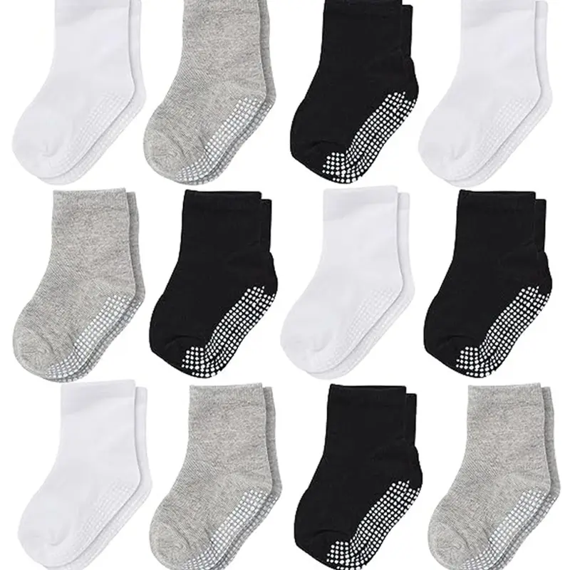 【Black Friday】12-Pair Cozy Non-Slip Crew Socks for Boys, Breathable Thermal Grip Socks for Casual Autumn and Winter Wear