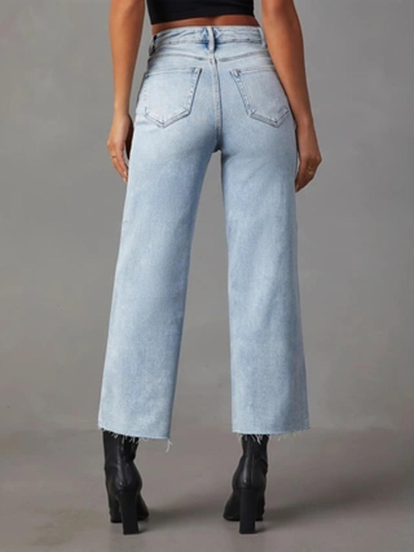 Women's Straight Leg Light Wash Jeans, Elastic Fabric, Mid Waist, Tummy Control, Daily Commute Wear, Comfortable and Stylish Denim Jeans