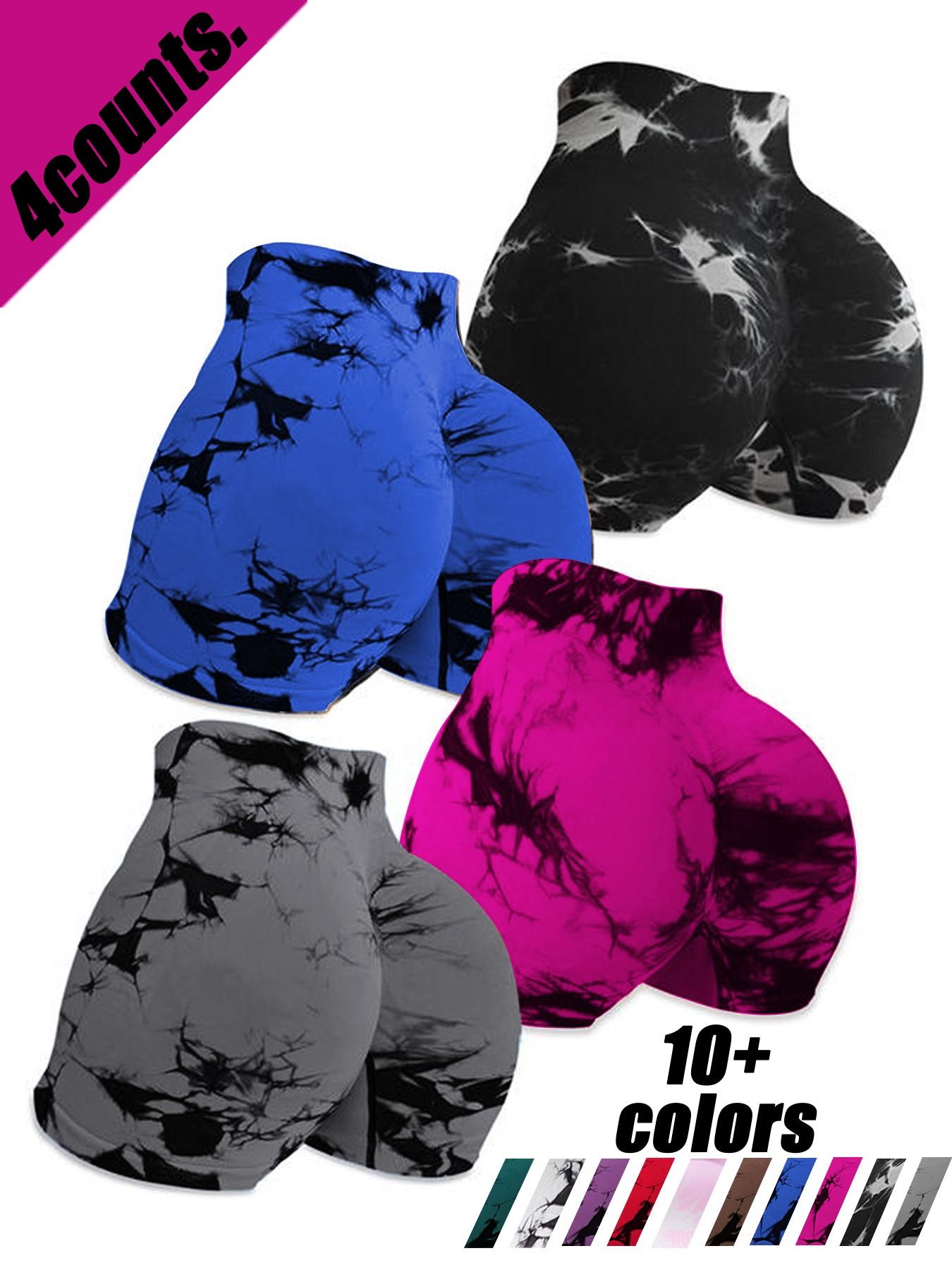 Women's High Waist Tie Dye Yoga Shorts, Elastic High Waist Butt Lifting Sport Pants, Seamless Slim Fit for Yoga and Running