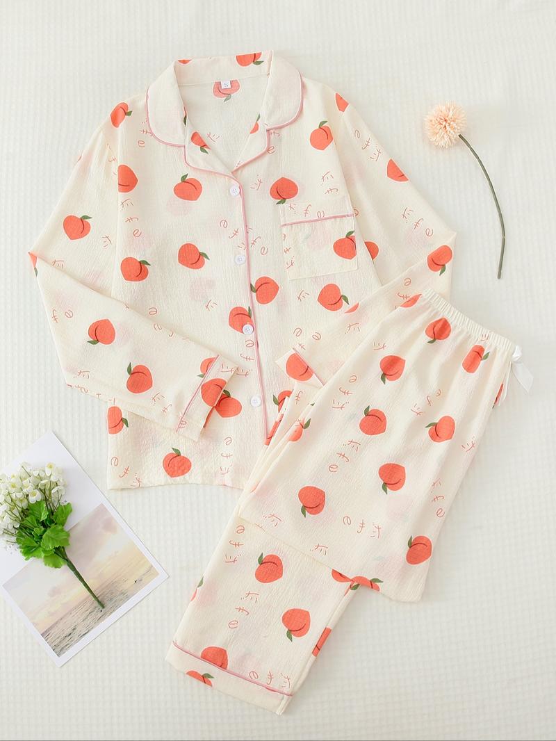 Women's Button Front Blouse & Bow Front Contrast Binding Pants Pyjama Set, Casual Long Sleeve Lapel Top & Trousers, Summer Outfits 2024, Sleepwear for Spring & Fall, National Day Offers Women's Button Front Blouse & Bow Front Contrast Binding Pants Pyjama Set, Casual Long Sleeve Lapel Top & Trousers, Summer Outfits 2024, Sleepwear for Spring & Fall, National Day Offers