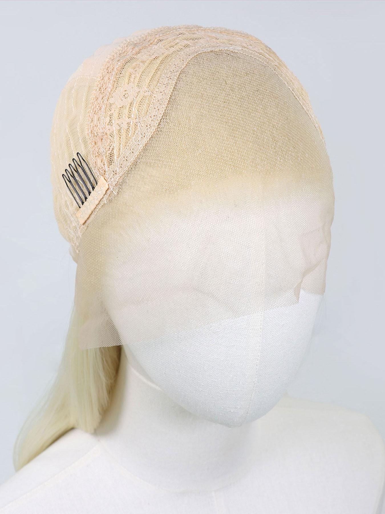 16 Inch Blonde Synthetic Lace Front Wig For Women, 13x4 Front Lace Natural Hairline,Medium Length Body Wave, Middle Part,  Heat Resistant Fiber, Daily/Party/Cosplay Wig