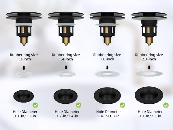 Hibbent  All Metal Bathroom Sink Stopper, Universal Pop Up Drain Strainer, Brass Bullet Core Push Type Sink Stopper for 1.1''~2.3'' Basin, Big Push Button, Anti Clogging Filter