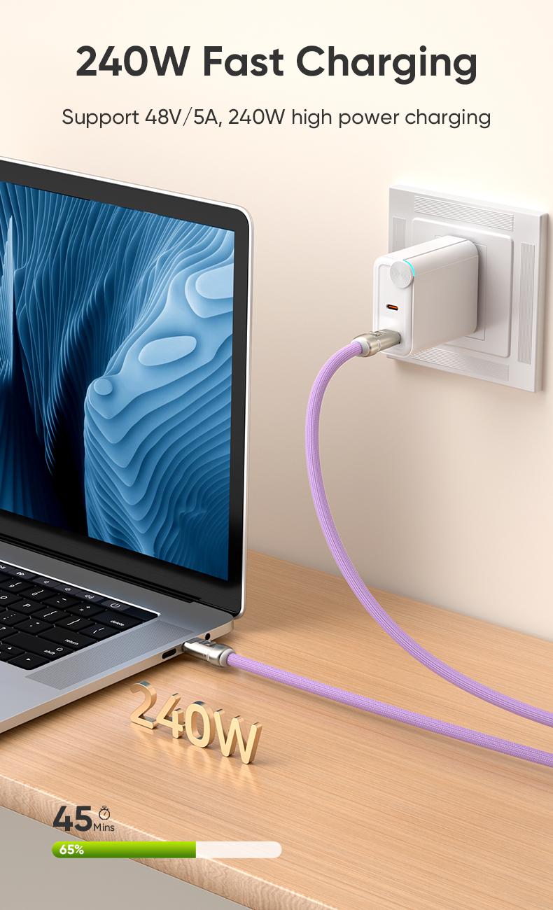 240W USB-C Lanyard Charging Cable, 2-in-1 Phone Strap & Fast Charger, 5A PD Data Transfer Cord with Buckle, Zinc Alloy Durable for Phone/Tablet/Laptop