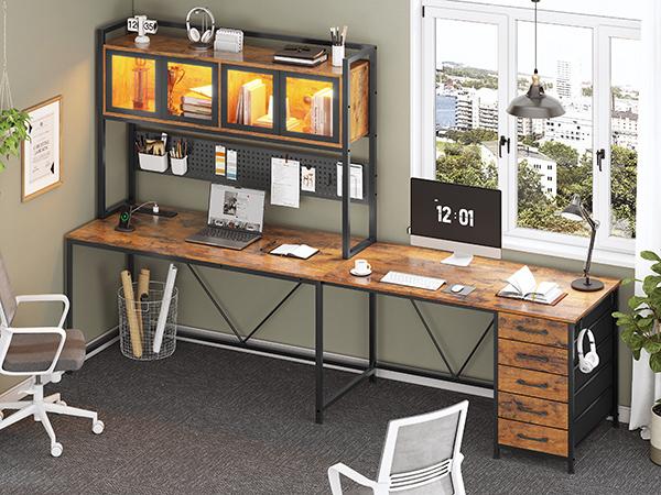 SEDETA L-Shaped Computer Desk with Storage Home Office Desk LED L-Shaped Gaming Desk with Storage