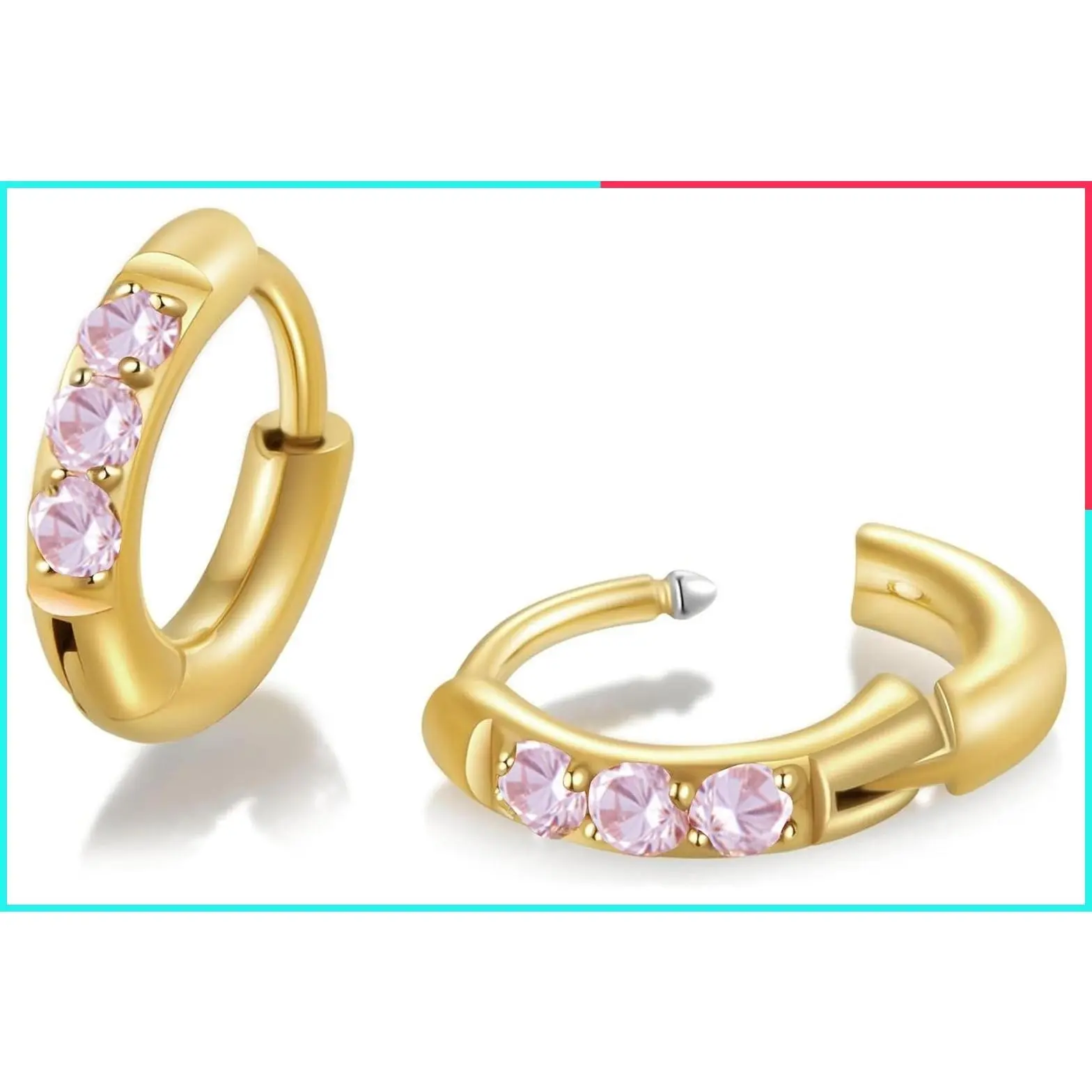 Hypoallergenic Surgical Steel Cubic Zirconia Huggie Hoop Earrings for Sensitive Ears - Unisex, 6mm-12mm, Gold/Silver/Rose Gold/Black/Rainbow