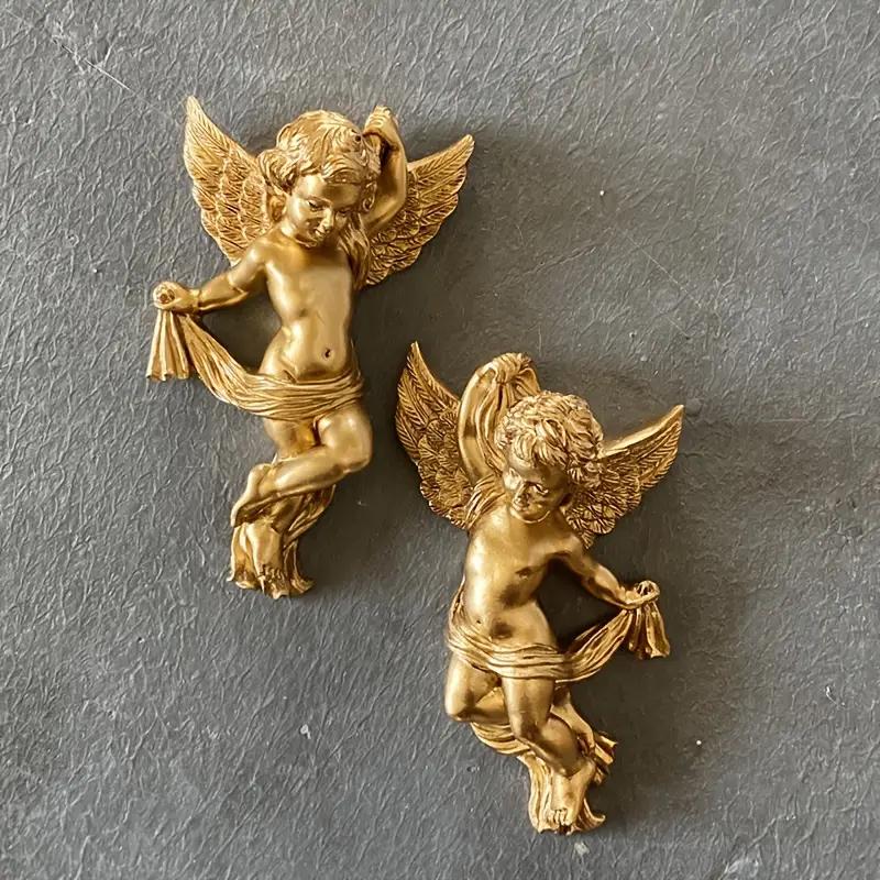 2pcs Vintage Golden Angel Statue Wall Decor,Golden Wall Decor Sculptures - Wall Art Decoration - Perfect for Living Room, Hallway And Entryway, Ideal for Elegant Home Decor, Hooks on The Back for Easy Installation, Room Decor