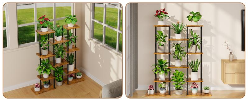 Minimalist Indoor Plant Stand with Grow Lights, 40" Tall 6 Tiered Metal Shelf, Artistic Corner Plant Holder, Organiser for Pots and Flowers, Living Room&Patio Display Rack, Perfect Gift, Easy Installation, Baking Shelves, Outdoors&Indoors, Painted Finish