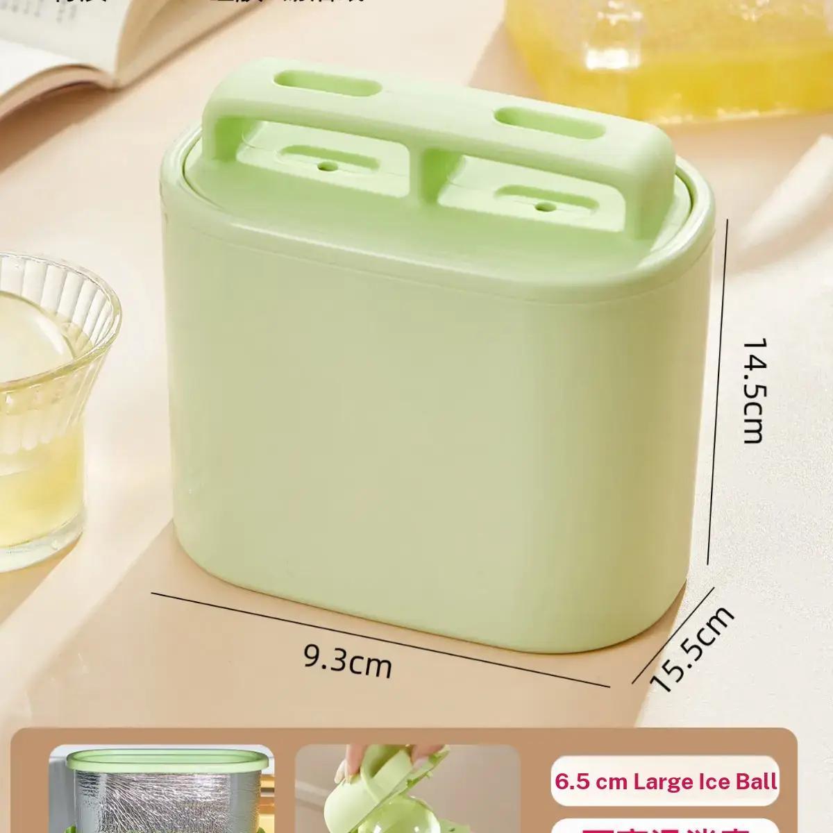 Large Ice Ball Mold with Lid, Dual Compartment Round Ice Maker, Whiskey Ice Cube Tray, Refrigerator Ice Cubes Holder, Ice Box