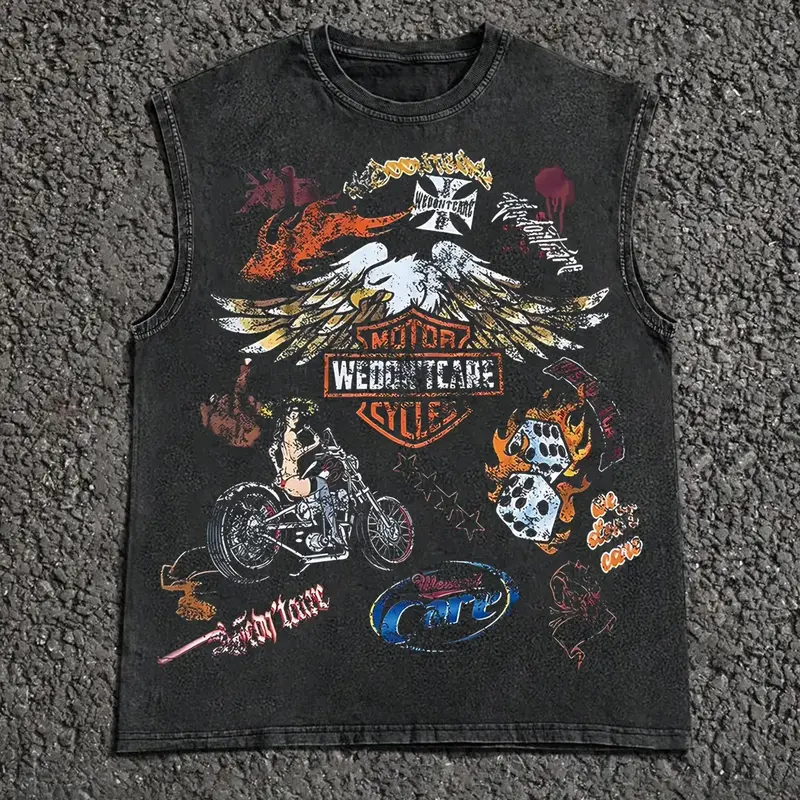 Men's Vintage Graphic Print Round Neck Cotton Tank Top, Casual Sleeveless Top for Summer, Men's Top for Daily Wear