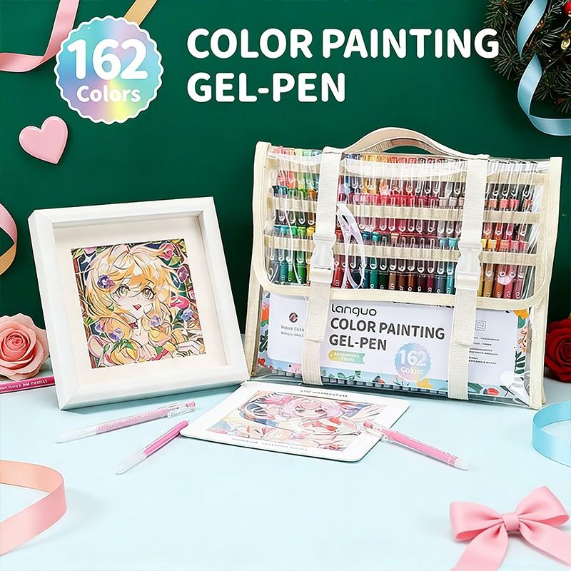 Languo 168pcs Carry Bag Art Kit, Large Capacity Journaling Gel Pens & Acrylic Paint Markers, Auto Ink System, Professional Art Creation, Christmas Presents