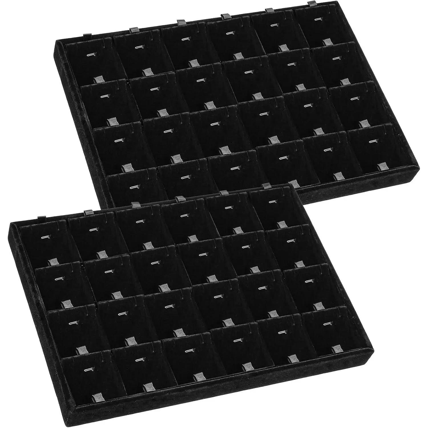 2pcs 24 Grids Stackable Jewelry Tray Organizer with Removable Dividers, Velvet Jewelry Display Tray for Earrings Necklaces Bracelet Rings Display Showcase - Black
