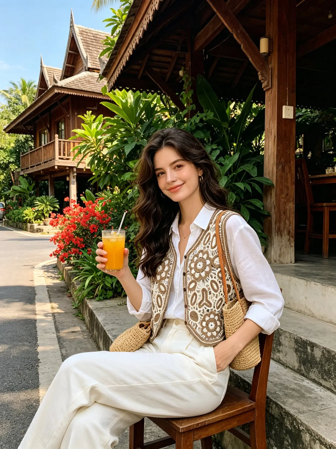 Boho Floral Hollow Crochet Vest for Women, V‑Neck Single‑Breasted Button‑Front Embroidered Knit Waistcoat, Light‑Warm Layering Outerwear, Trendy Autumn‑Winter Casual Daily Sleeveless Gilet