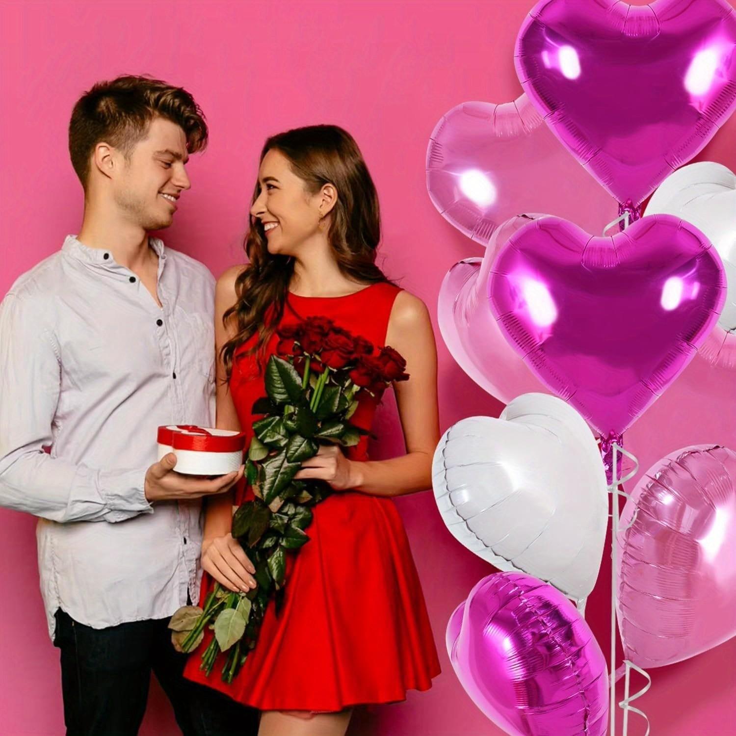 30Pcs 10 Inch Pink White Heart Balloons Hot Pink Heart Shape Foil Mylar Balloons Decoration for Birthday Valentine's Day Wedding Bridal Shower Anniversary Engagement Party Supplies