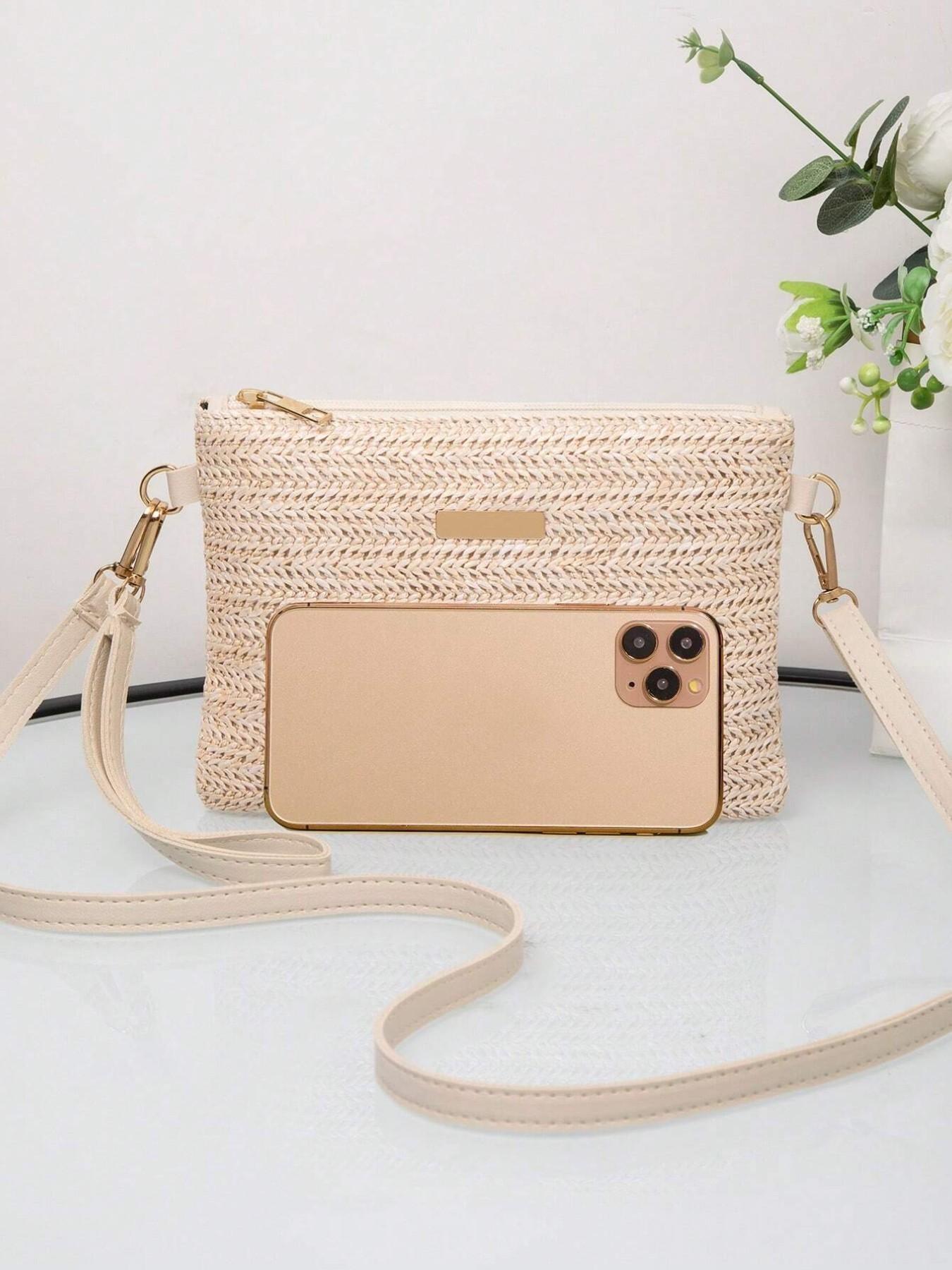 Mini Beach Bag With Wrist Strap & Coin Purse, Women's Shoulder Crossbody Bag, Spring/Summer New Versatile Small Unique Shoulder Bag, Sweet Square Bag , New Year , Beach, Straw Bag