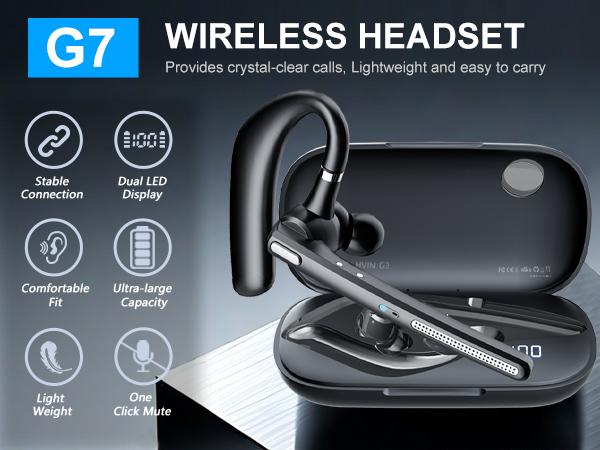 ONE LIFE G7 Trucker Bluetooth Headset Wireless Earpiece V5.3, Noise Cancelling Mic for Clear Calls, 120H Standby, LED Display. Mute Button Handsfree for Driving Truck Drivers Office Work Cell Phones