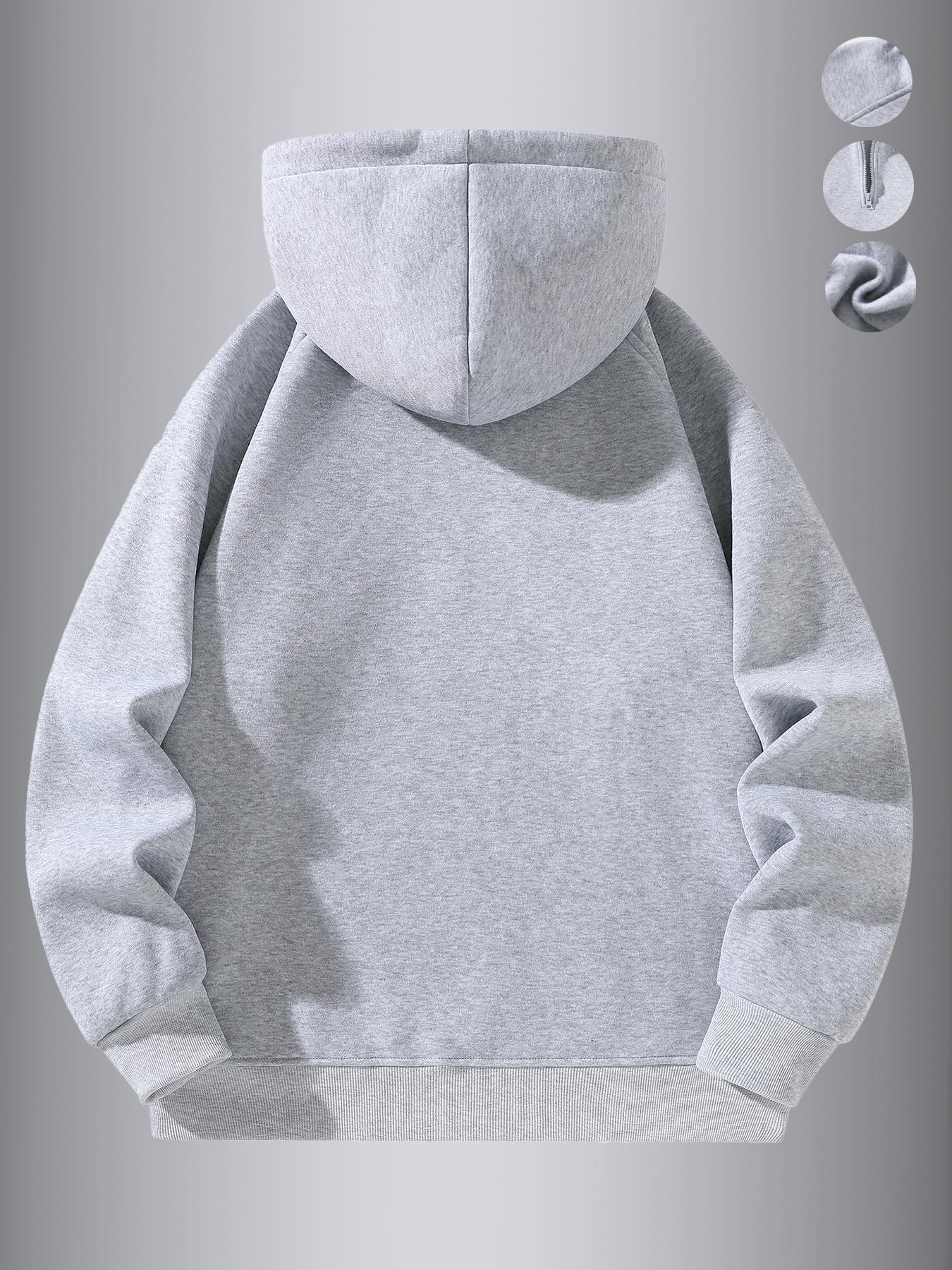 Men's Fleece-Lined Casual Fuzzy Hoodie, Plain Basic Shoulder Pad Warm Sweatshirt, Ideal for Cold Weather, Outdoor Sports, Streetwear