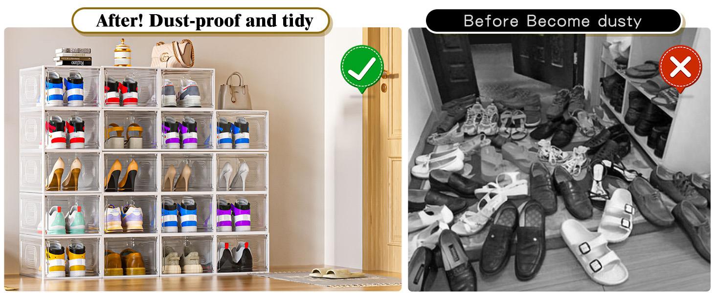 7CODE Thicken & Sturdy Stackable Shoe Organizer White  Adjustable Standing Shelf Racks for Sport Sneaker Display Upgraded Sturdy Shoe Storage Box Plastic Easy to install