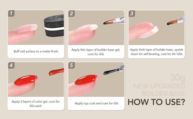 GAOY 30g Builder Base, Clear Nail Builder Gel, 2-in-1 Soak Off UV Gel for Nail Strengthening and Building, UV Light Cure