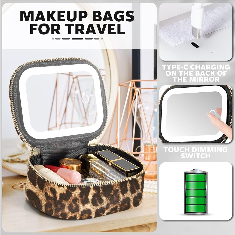 Portable Makeup Bag with LED Light & Mirror, Removable Battery-Powered Travel Cosmetic Case, Makeup Organizer Pouch & Box for Women, Makeup Storage Box