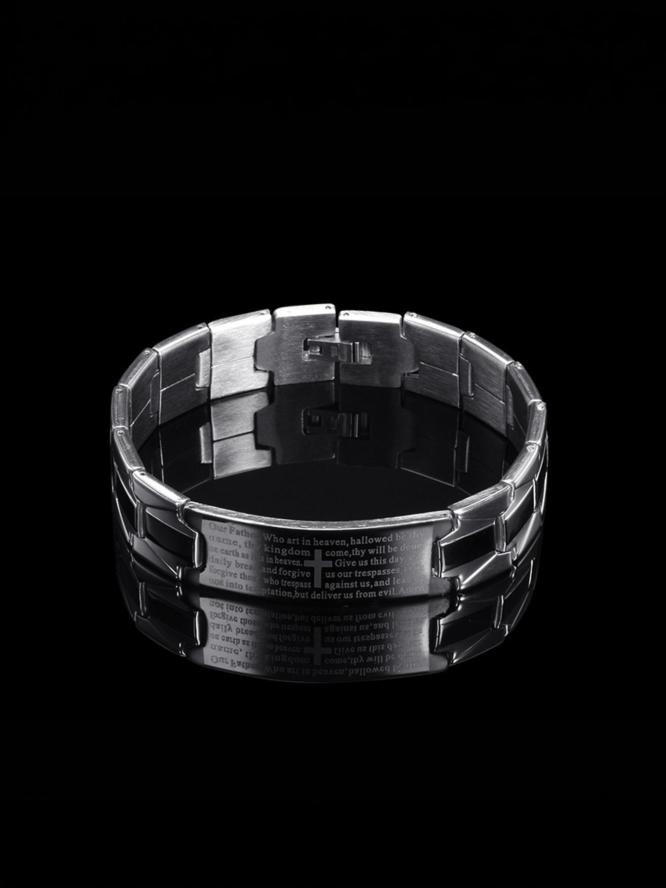 Stainless Steel Geometric Sanskrit Cross Men's Bracelet, 4:13 Cross Engraved Scripture Personalized Necklace # Jewelry / Stainless Steel / Colorfast / Hypoallergenic / Couple / Festival / Party / Ideal Gift