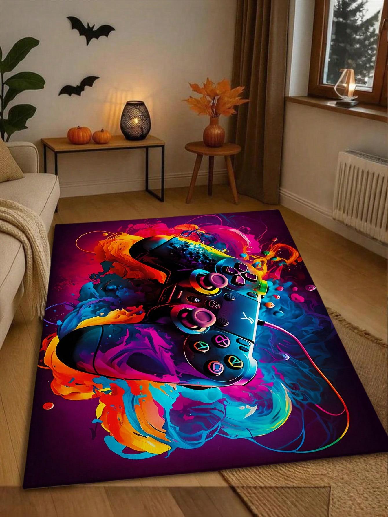 Neon Graffiti Game Controller Flannel Area Rug - Colorful Gaming Print Soft Mat for Living Room, Non-Slip Gamer Home Decor#GameControllerRug #GamingMat #GamerRoomDecor #NeonGraffitiCarpet #NonSlipFlannelRug