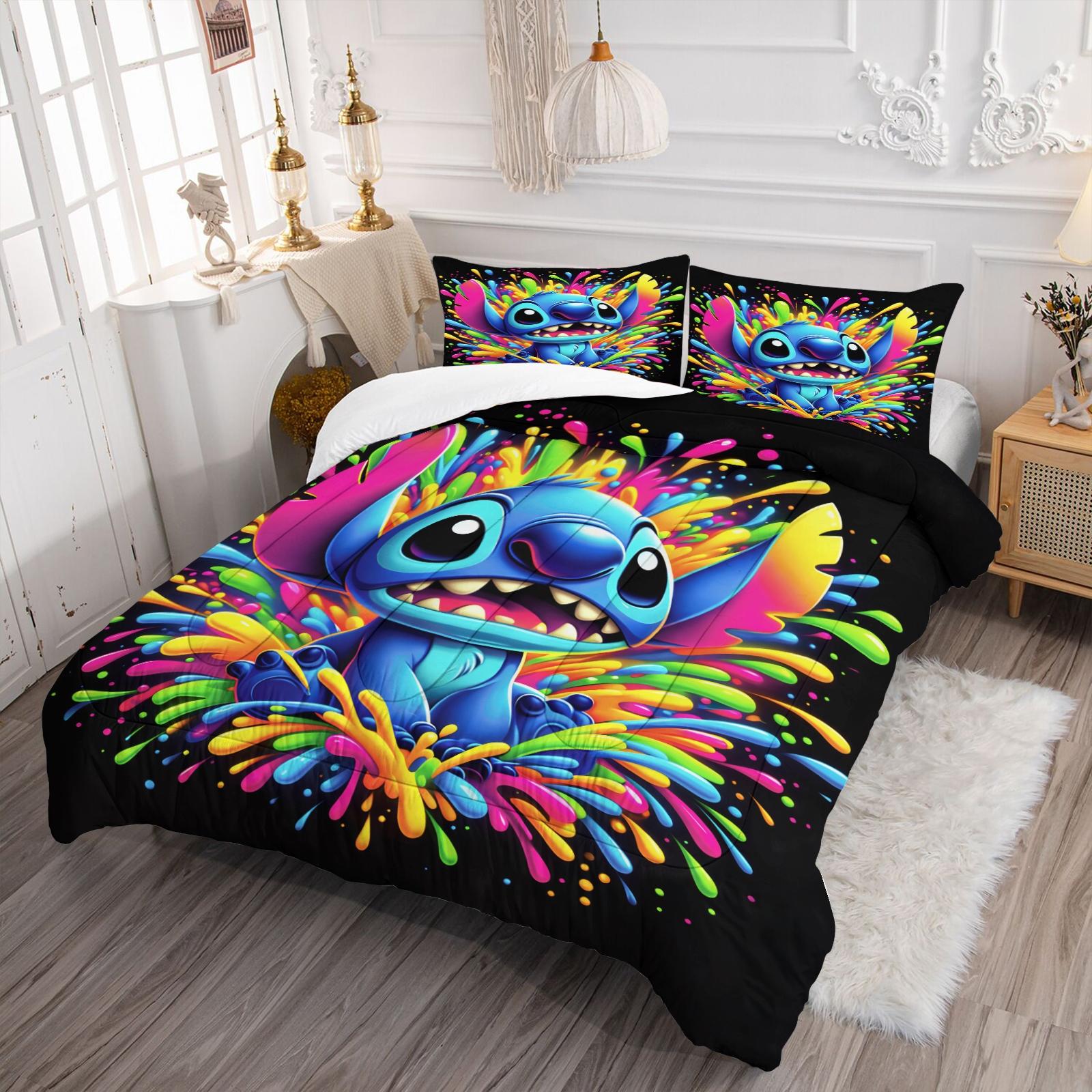 Stitch pattern, including 1 blanket and 1 or 2 pillowcases without pillowcases, suitable as daily holiday birthday gifts, soft children's and adult bedroom decorations