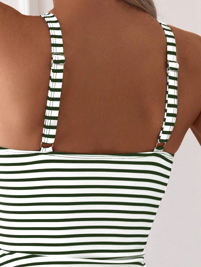 Women's V Neck Two-Piece Swimsuit Set, High Waist Swimwear with Ruched Top, Slimming Belly Control Bathing Suit