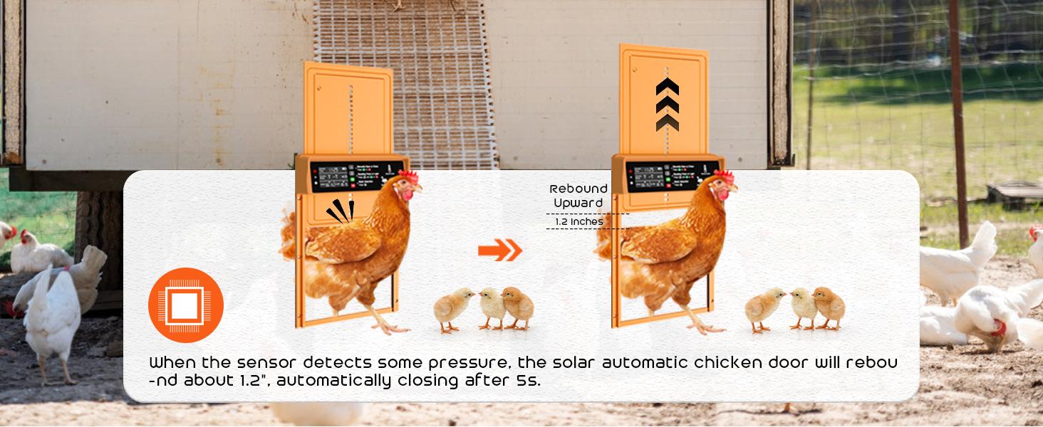 With Timer & Light Sensor Solar Powered Automatic Chicken Door, Anti-Pinch, Durable Aluminum, Charge with Solar Panel & USB - Orange coop