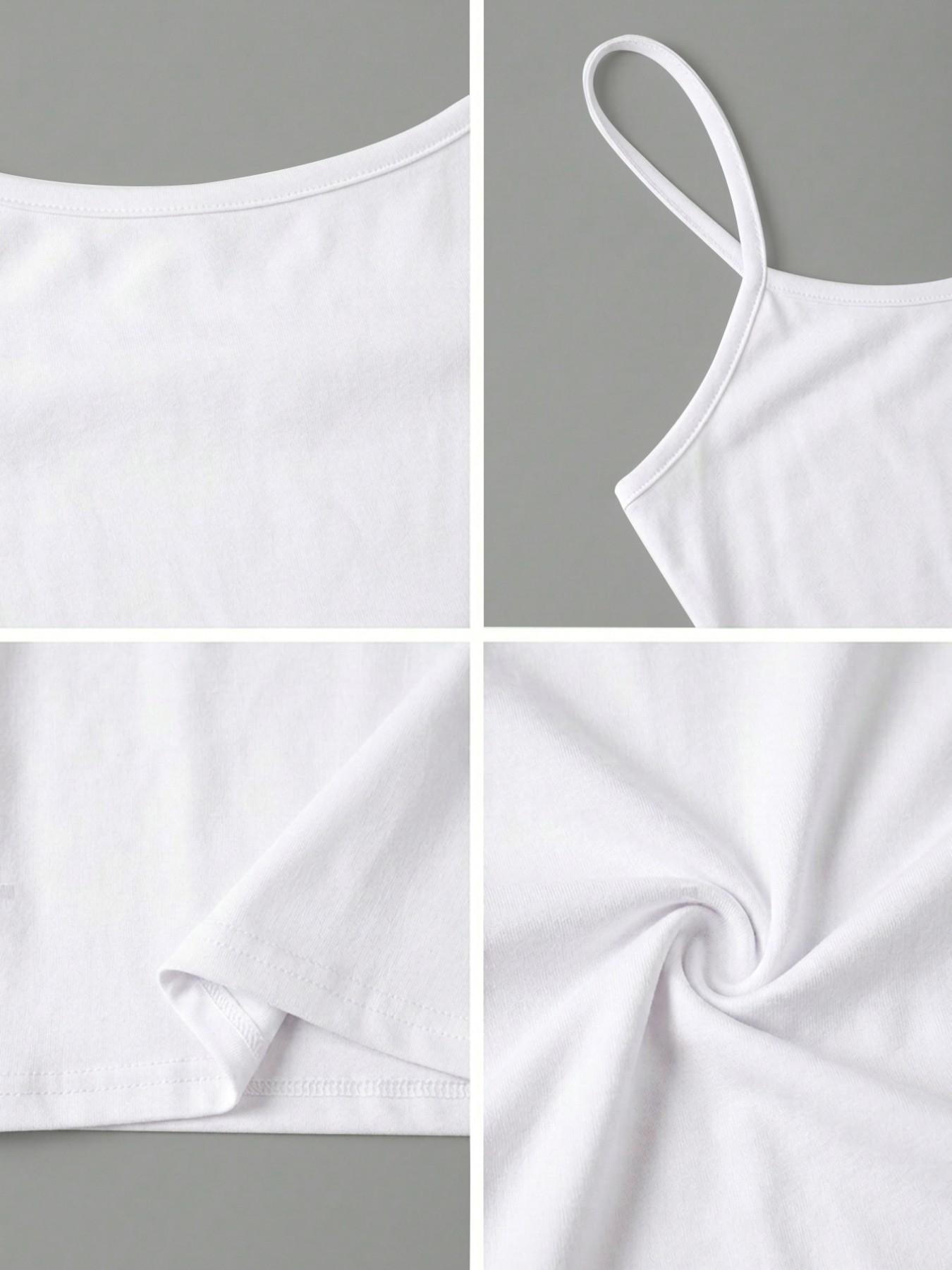 Simple Basic Casual Thin Strap Breathable Tank Top, Slimming Waist Design, Daily Commute Versatile Short Shirt, Essential Everyday Wear