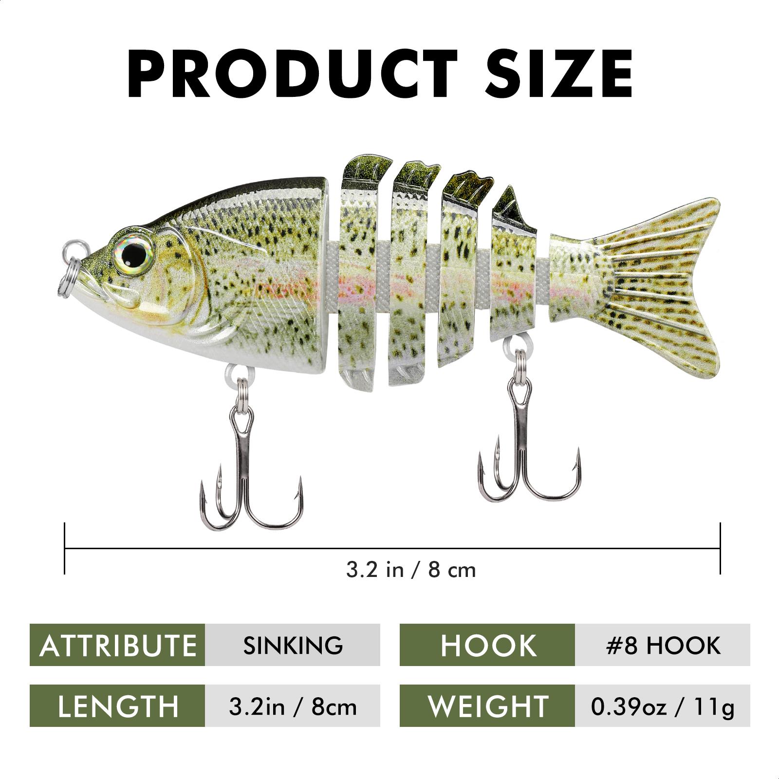 TRUSCEND Easy Catch SwimMax Lures with BKK Hooks 3D Realistic Eyes ABS Material 6 Segments for Bass Trout Walleye Ultra Sharp Treble Hooks Lifelike Fishing Baits