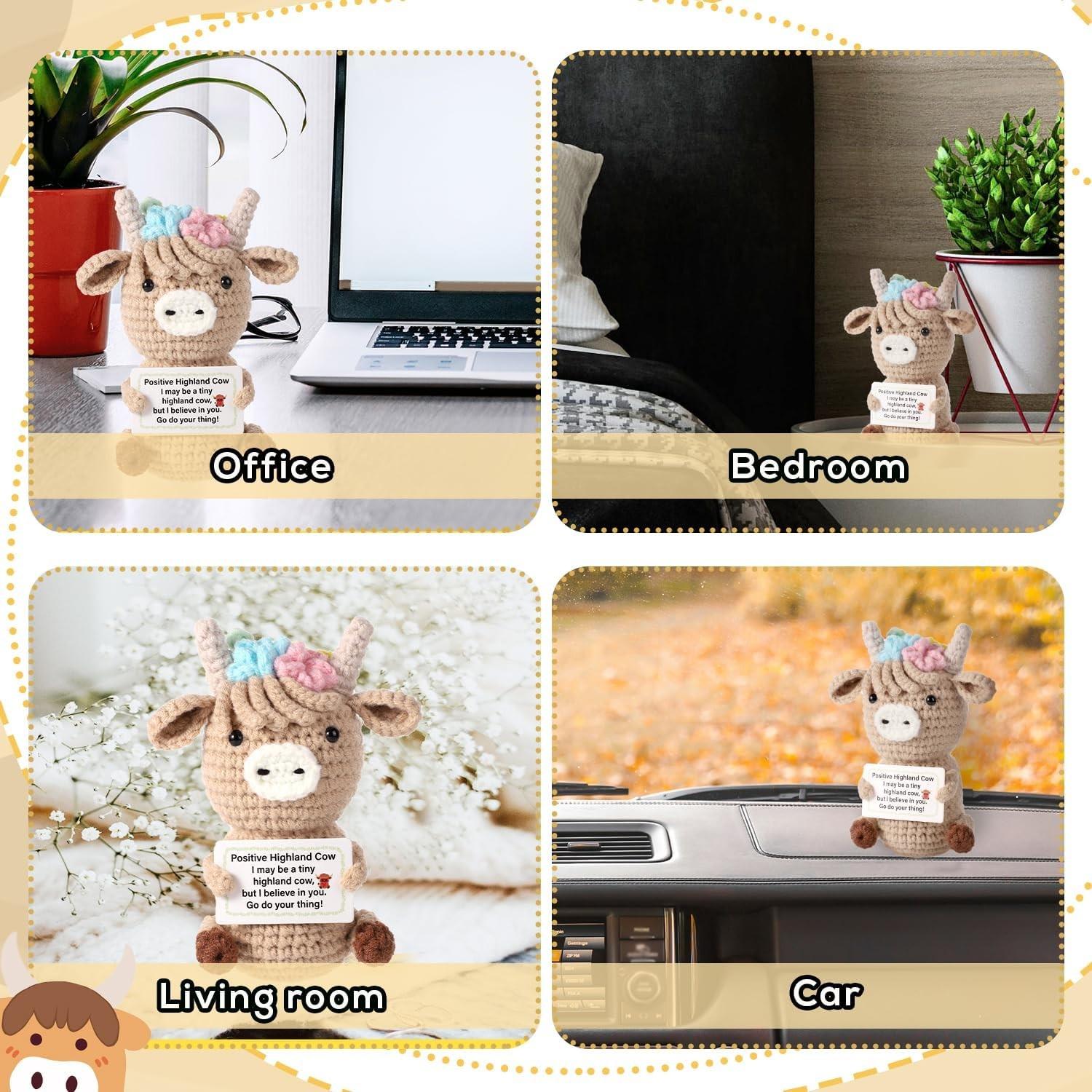 Cute Highland Cow Crochet Plush Doll, Inspirational Gift for Girls & Women, Perfect for Desk Decoration, Adorable Stuffed Animal Toy