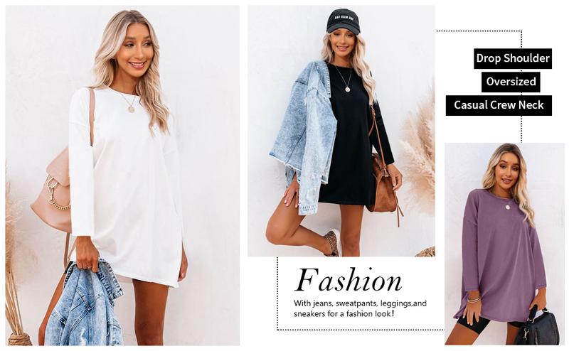 Danedvi Womens Oversized Long Sleeve Tops Casual T Shirts Loose Crew Neck Tunic Tee Shirts Blouse