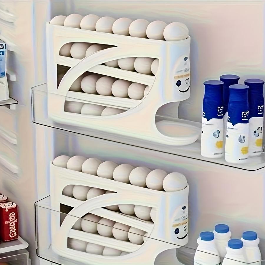 1pc Refrigerator Organizer Rolling Egg Rack, Automatic Sliding, Space Saving, Multi-Layer Incline Roller, Large Capacity Stackable Egg Storage Box