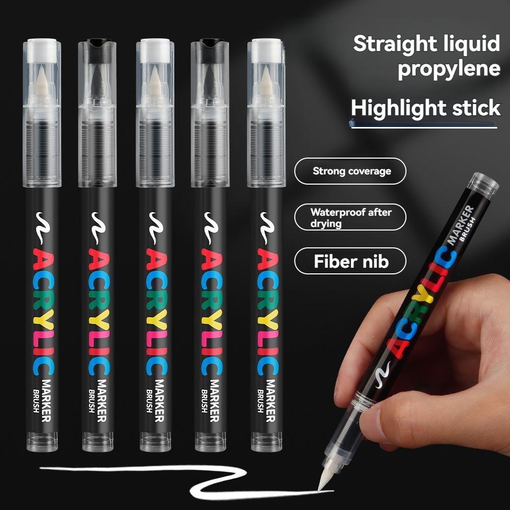 Acrylic Paint Pens with Automatic Ink Control, Soft Brush Tip Markers for Canvas, Rock, Wood, Stone, Glass, Ceramic, Fabric Painting, DIY Crafts, Art Marker Set