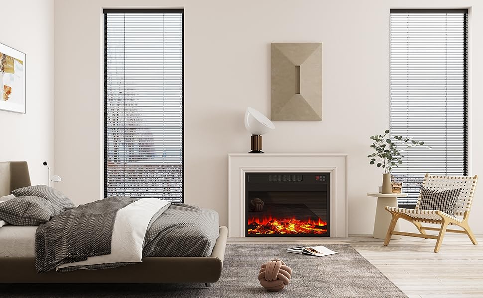 Vabches Electric Fireplace Insert, Recessed Fireplace Heater with Low Noise, Remote Control with Timer, Touch Screen, Adjustable Flame Brightness