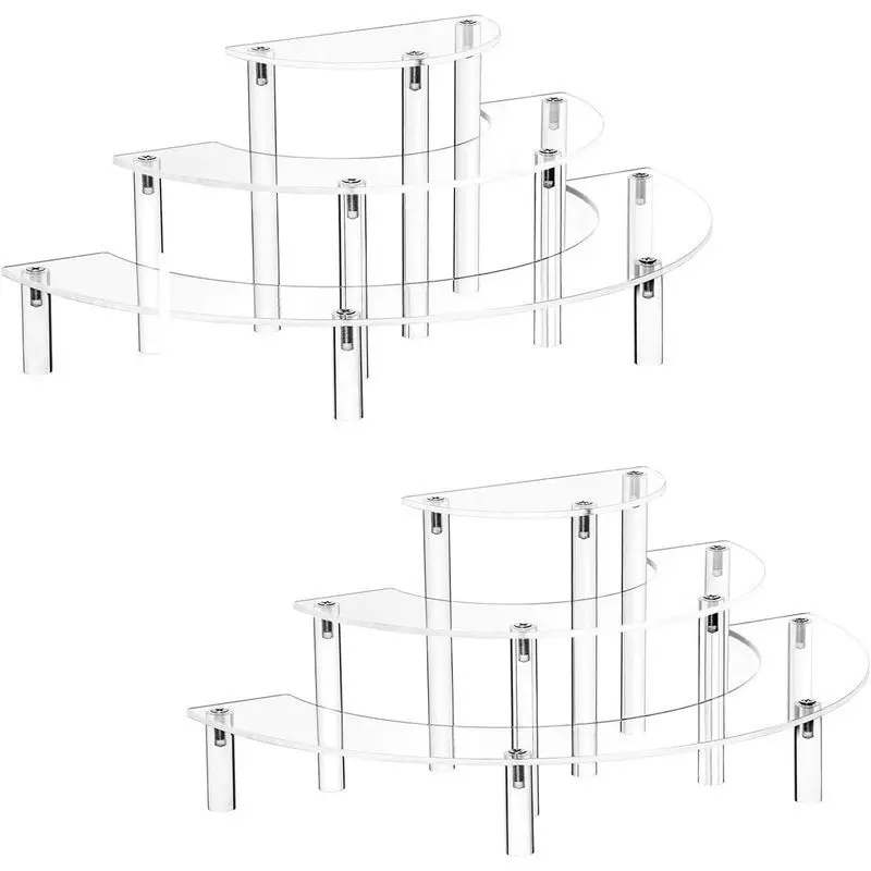 3 Tier Acrylic Cupcake Stand 2 Pack, Clear Risers Display Stand for Pop Figures, Half Moon Perfume Stand Organizer and Dessert Stand for Food, Acrylic Display Stand for Collections,metal