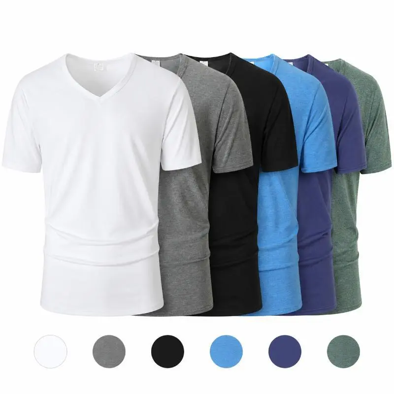 Men's 1/3 Pack V Neck T-Shirts, Short Sleeve Casual Tees, Soft Lightweight Breathable Basic Tops, Regular Fit Solid Color Shirts for Summer, Everyday Wear, Travel, Work, Gym, Streetwear and Layering