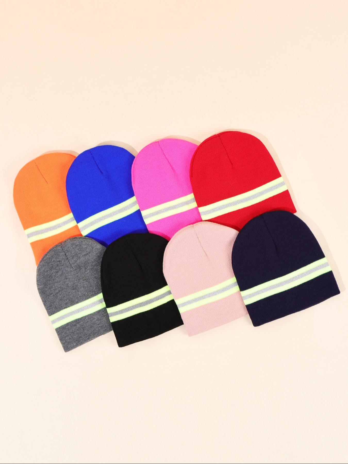 Cold Weather Beanie with Reflective Strips, Fitted Stripe Design for Men & Women, Ideal for Running Hiking Cycling, Fall/winter Essential